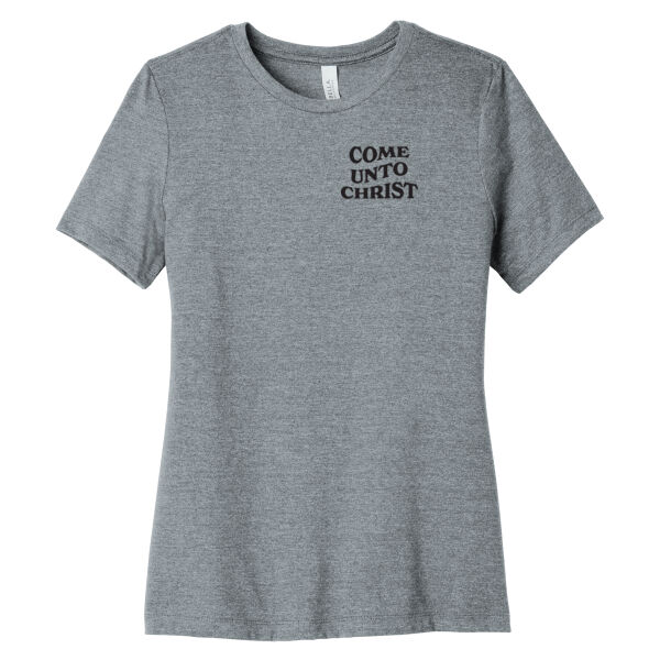 Come Unto Christ (front & flower back) - Women's Relaxed CVC Tee Thumbnail