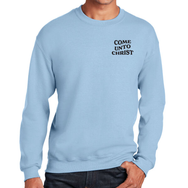 Come Unto Christ (front & flower back) - Heavy Blend Crewneck Sweatshirt Thumbnail