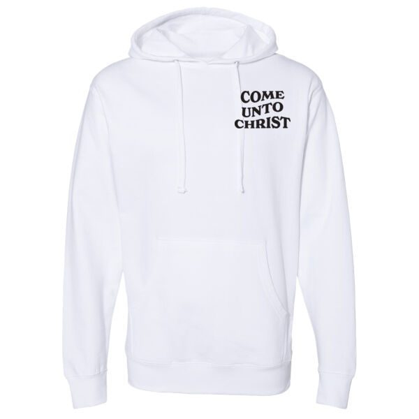 Come Unto Christ (front & flower back) - Midweight Hooded Sweatshirt Thumbnail